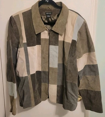 Mujer 2XL Gamuza Verde Y Marrón Patchwork Camisa Chaqueta Cremallera Completa Trabajo Noche Foto 1 de 4