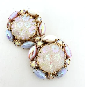 Pendientes HOBE Vidrio Prensado Iridiscente Pastel Estrás Firmados Joyería De Colección - Imagen 1 de 8