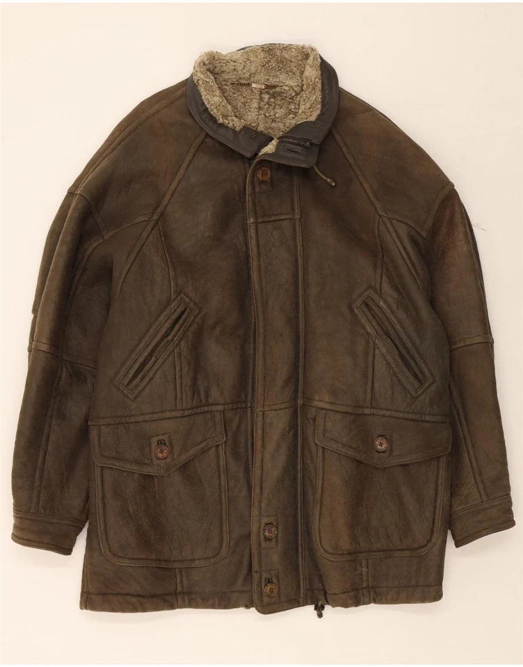 Jaqueta Shearling Masculina CHRIST Reino Unido 38 Couro Verde Médio BO10 - Imagem 1 de 4