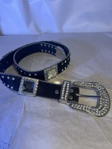 Cinturón Western para mujer con diamantes de imitación y bling talla grande cuero de vaca negro sin marca - Imagen 1 de 5