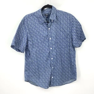 J Crew Men Size Medium Shirt Short Sleeve Top Blue Gray Printed Stretch Flex - Picture 1 of 9