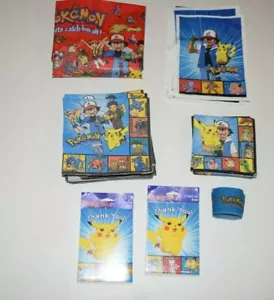 Lote de suministros de fiesta de cumpleaños de Pokémon de colección mantel bolsas de premio tarjeta de agradecimiento - Imagen 1 de 7