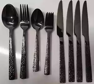 Schwarz gehämmert Silberbesteck Set 20-teilig Edelstahl Quadratisch Besteck Set NEU - Bild 1 von 3