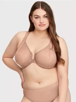 GLAMORISE BLACK LACE FRONT CLOSE WONDERWIRE BRA 9246 TOFFEE NEW SIZE 34DD - Image 1 of 4