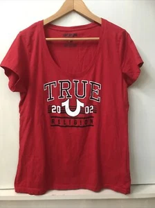 True Religion Red Women’s Short Sleeve Scoop Neck T Shirt Top Size L Large - Picture 1 of 4