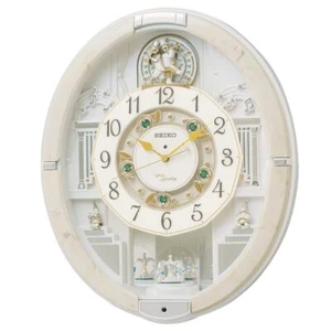 SEIKO Wall Clock Karakuri Clock Radio Clock Analog Ivory Marble RE576A - Picture 1 of 5