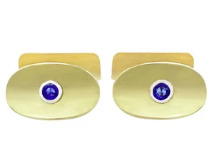 1950s Vintage 0.59 ct Sapphire 14Carat Yellow Gold Cufflinks - Picture 1 of 6