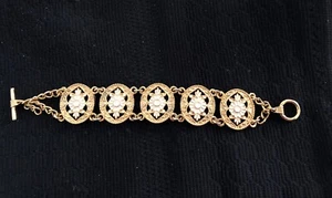 Vintage Armband Gold und Weiß Emaille - Bild 1 von 3