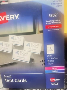 Avery Tent Cards AVE5302 White 2 x 3 1/2, 4 Cards/Sheet 128 Cards/Box(S8) - Picture 1 of 3