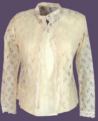 Vintage Women's Floral Lace Open Cardigan, Band Neckline,1950s Era - Image 1 of 4