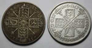 Great Britain 1921 & 1931 Silver Florins Pair, Two Shillings, KGV (X97) - Picture 1 of 2