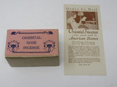 Antiguo incienso rosa oriental años 20 sin abrir nuevo de lote + folleto original RARO Foto 1 de 3