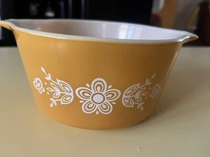 Cazuela vintage Pyrex Corning 473 oro mariposa sin tapa cuarto amarillo - Imagen 1 de 9