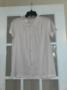 Vanity Fair women’s pink nylon short sleeve button down pajama top floral sz 34 - Picture 1 of 3
