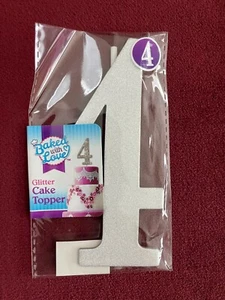 Baked With Love CAKE TOPPER SILVER GLITTER #4 FOUR Birthday Cake ** NEW ** - Picture 1 of 1