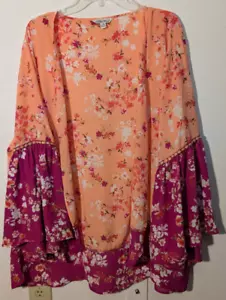 Pioneer donna manica a campana aperto davanti kimono topper giacca grande XL L/XL floreale - Foto 1 di 3