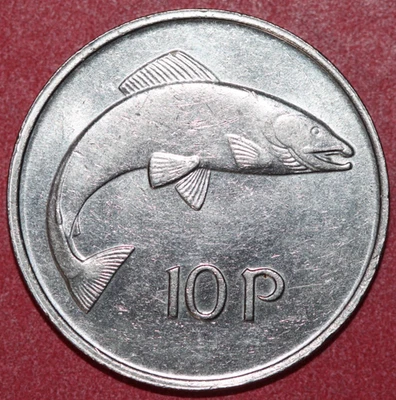 Ireland 1980 10 Pence  Salmon, Irish Harp- Foreign Coin  28.5mm - Image 1 of 2