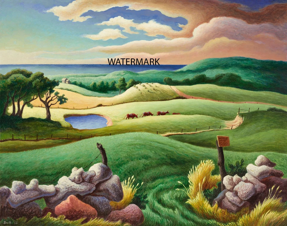 Thomas Hart Benton - Keith Farm Chilmark Martha Vineyard 1955 impresión 24x30 REPRO Foto 1 de 1