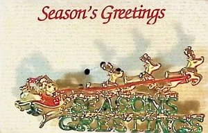 Spilla spilla natalizia vintage Babbo Natale renna slitta stagioni biglietto auguri - Foto 1 di 2
