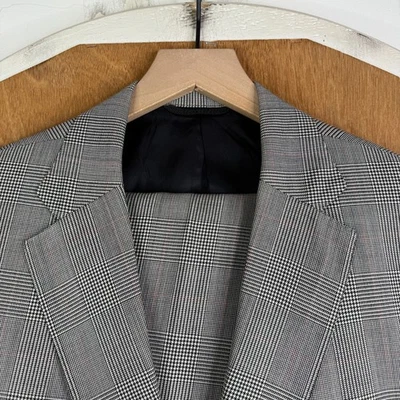 Terno Tom James Masculino 46S Cinza Glen Check 2 Botões 100% Lã Calça de Lona 40x28 - Imagem 1 de 4