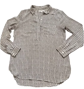 Camisa Ann Taylor LOFT Mujer M Manga Larga Medio Botón Frontal Gasa Marrón - Imagen 1 de 14