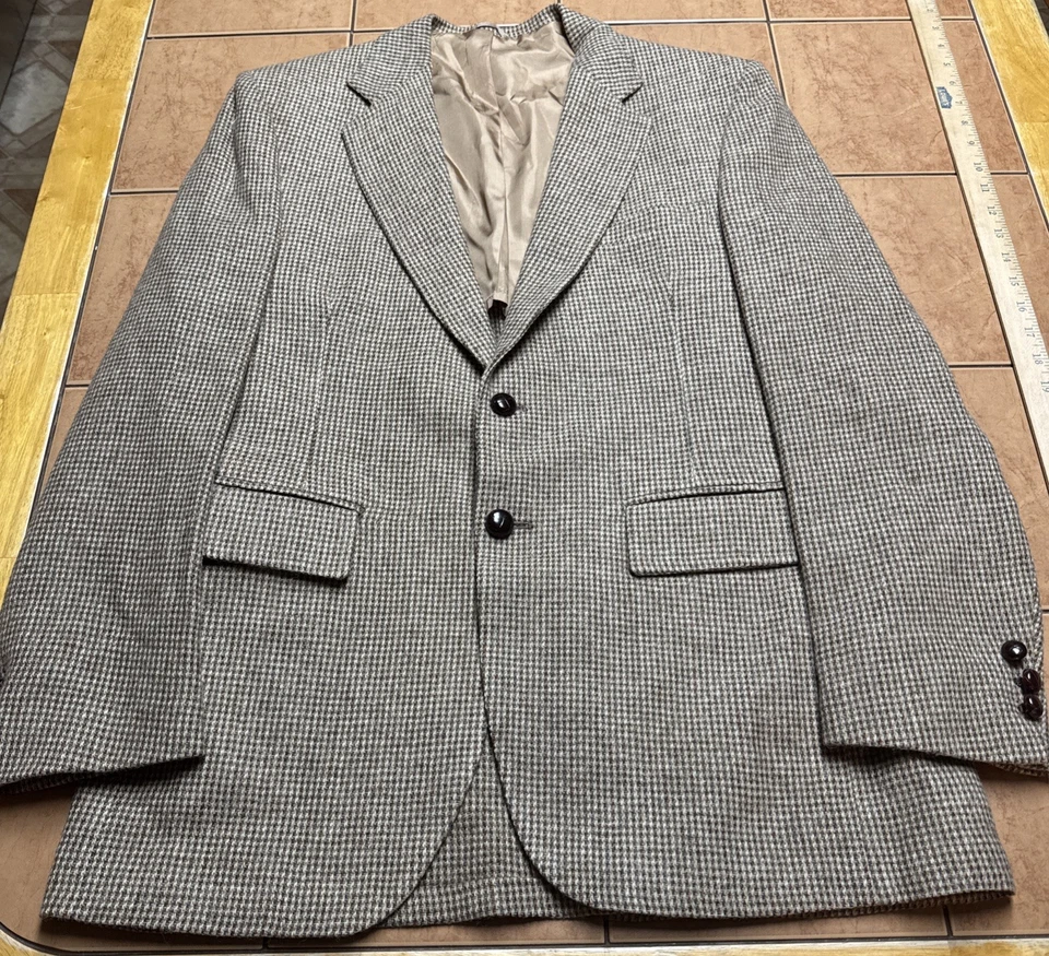 Винтажный Sears костюм куртка Sz 40R Твидовая шерсть коричневый гончая Sport пальто Blazer - Изображение 1 из 4