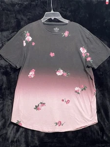 Hollister Womens Curved Hem Tee Floral Print Ombre"\ Black,Purple,Pink Sz XL - Picture 1 of 11