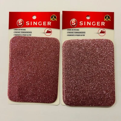 SINGER IRON-ON PATCHES 2 pack 8 pieces Rose Gold 3.75" X 5" glitter NEW - Image 1 of 2