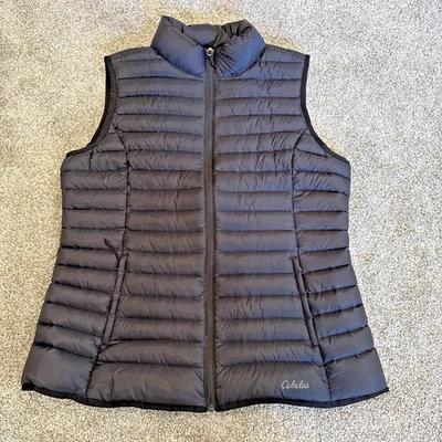 Cabelas Women’s Puffer Vest Black Duck Down Zip Up Size XLTG - Image 1 of 4
