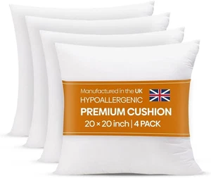 Hypoallergenic Premium Cushion Inserts 4 Pack Hollowfibre Stuffed Square Cushion - Picture 1 of 13