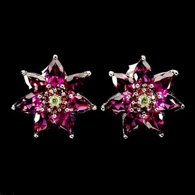 Pendientes de plata de ley 925 pera rodolita peridoto piedras preciosas naturales joyería Foto 1 de 4