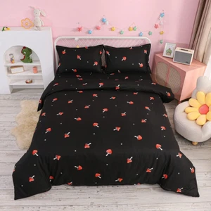 Mushroom Bedding Set Full Girls Cute Mushrooms Decor Duvet Cover Reversible Kaw - Picture 1 of 12