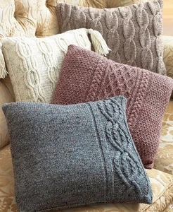 KNITTING PATTERN - 4 STYLISH ARAN WOOL CABLE CUSHION COVERS 16" SQUARE - Picture 1 of 1