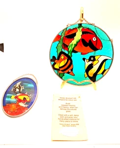 VTG Painted Stained Glass Sheri Nickell McHenry Sun-catchers 4"+ Oval & 6" Round - Picture 1 of 7