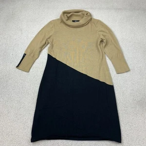 Lennie For Nina Leonard Sweater Dress Women's Large Tan Black Turtleneck - Picture 1 of 9