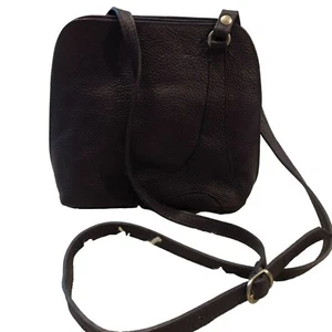 Italian Genuine Leather Crossbody Bag Dark Brown Adjustable Strap Multiple Pocke - Picture 1 of 11