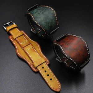 Vintage Leather Bund Strap 24mm Leather Cuff Watch Band Men's Bracelet - Picture 1 of 12