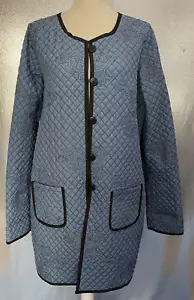 Soft Surroundings Jacke Damen Gr. XL Tall blau Blumen gesteppt Knopfleiste - Bild 1 von 5