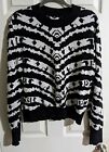 Yes And 100% Organic Cotton Sweater L Black White Jacquard Cozy Long Sleeve