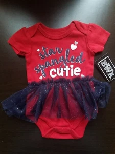 GIRLS INFANT BWA STAR SPANGLED CUTIE RED BODYSUIT WITH TUTU SIZE 6 MONTHS NWT - Picture 1 of 8