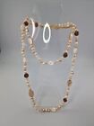 Beige Pearl Statement Necklace Long Beaded Costume Jewellery Sparkle Glass Beads