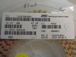 AVX TANTALUM CAPACITOR 47UF 16V 20% D CASE TAJD476M016RNJ (465 PCS) New - Picture 1 of 2