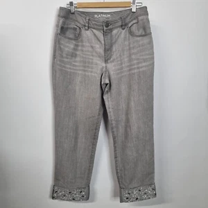 Chico's Platinum Denim Gray Cropped Jean Ankle Gem Studded Rhinestone Cuff Sz .5 - Picture 1 of 8