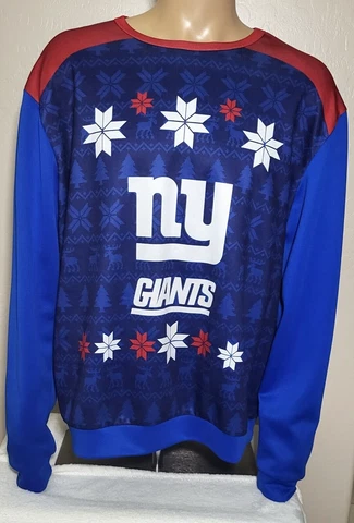 NY Giants NFL Team Apparel Football Men's Holiday Sweatshirt Blue Multi XL Cover