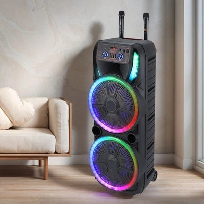Grande Doble 15" Subwoofer Bluetooth Altavoz PA Sistema DJ Fiesta TF AUX TWS con 2 Micrófonos Foto 1 de 4
