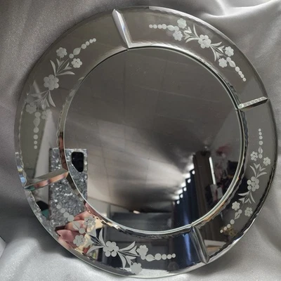 "Espejo estilo veneciano grabado en capas vidrio biselado diseño floral 13-1/2""" Foto 1 de 4