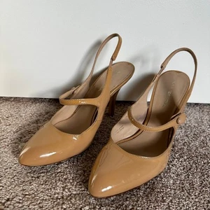Via Spiga hochhackige Slingback-Pumps Mary Jane Lackleder Büro hellbraun Damen 8,5 - Bild 1 von 14