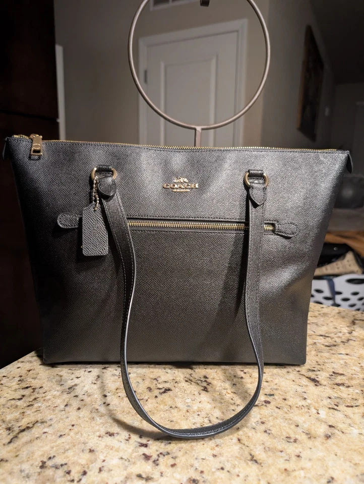 NWOT Coach Black Pebbled Leather Gallery Tote - Image 1 of 4