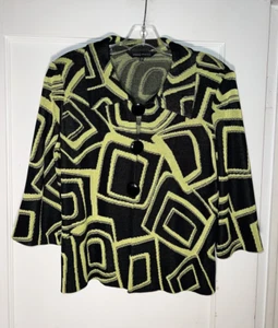 Ming Wang black neon green knit cardigan jacket Size PM. d05 - Picture 1 of 13