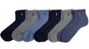Polo Ralph Lauren Athletic Cotton Ankle Socks 6 Pair 12-17 Blue Denim Large XL - Picture 1 of 5